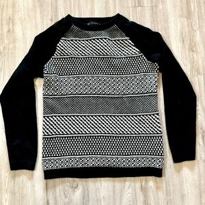 Talbots Sweater Black‎ White Lambswool Blend Womens Size Medium Stripes *Snag